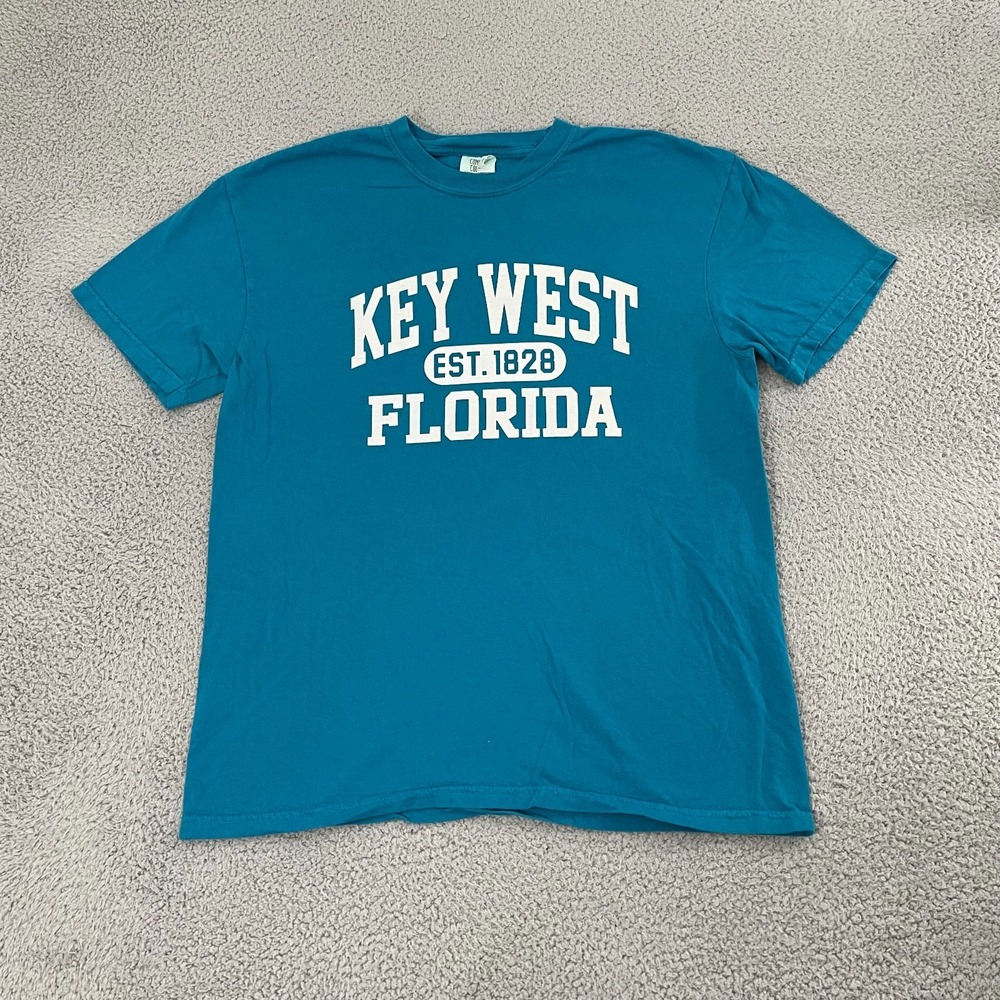 Key West Florida Shirt Adult L Teal Comfort Colors Travel Destination Cotton Tee